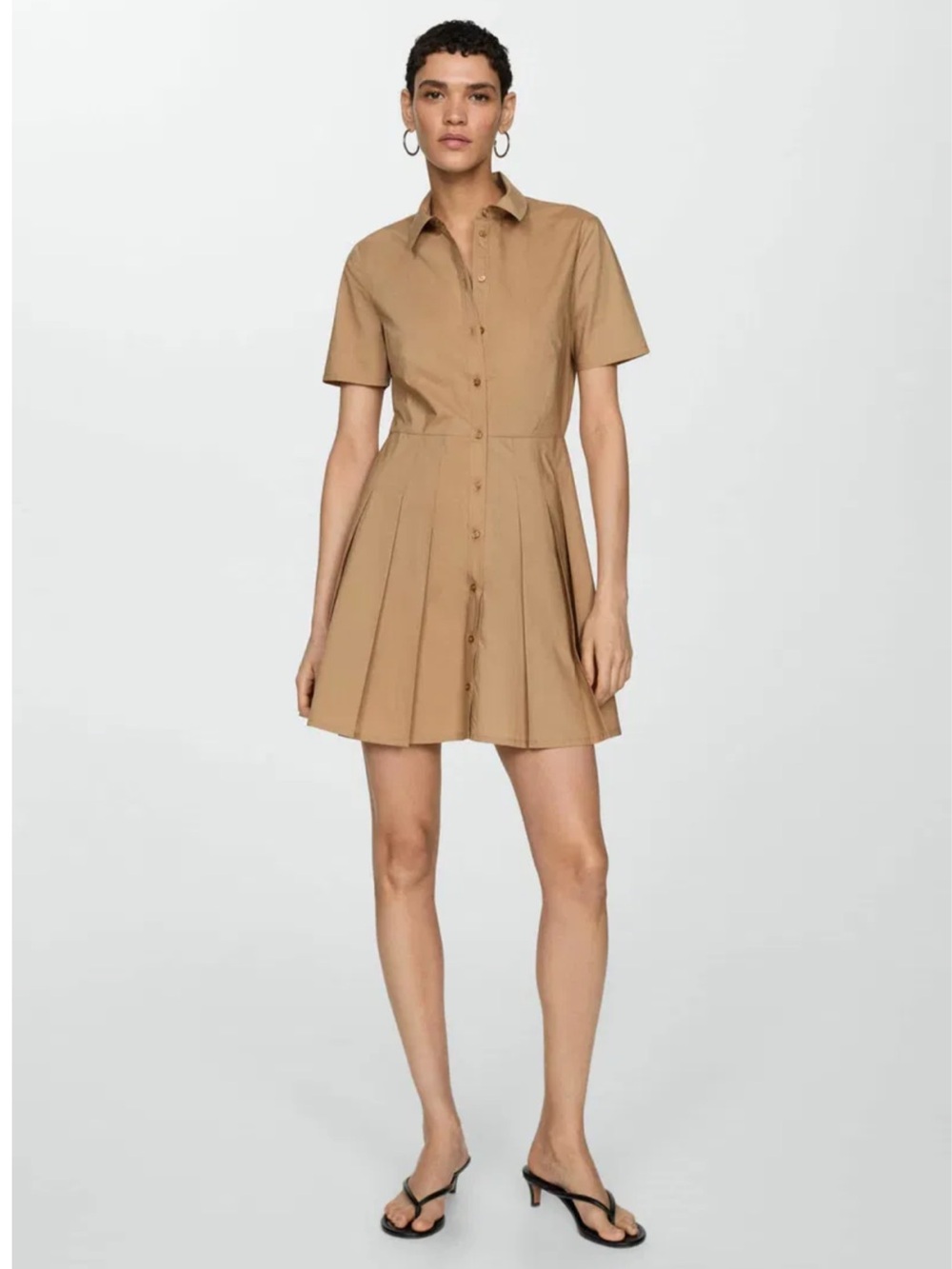 MNG Mango Camel Pleated Shirt Dress Size 8 NWT Minimal Chic Dress